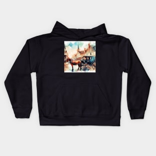 Artist illustration of an idealist town from the horse and buggy days. Kids Hoodie